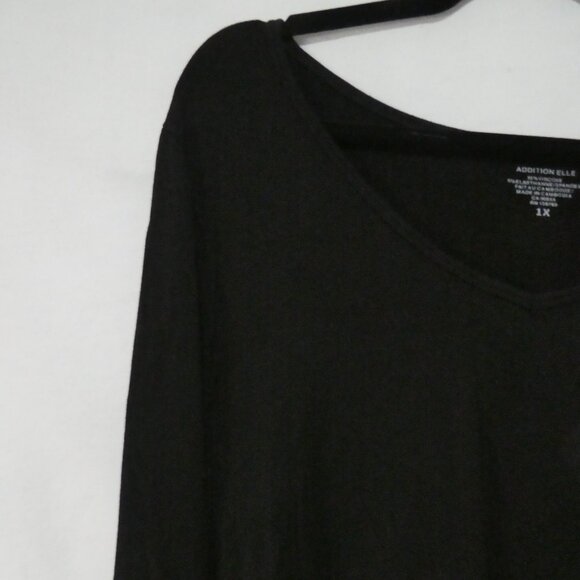 ADDITION ELLE | 1X | Classic Black Long Sleeve Pullover V-Neck Top - Picture 3 of 14